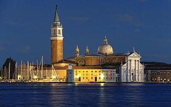 Nightfall in Venice, sea, Venice, Italy, church, nightfall, yachts HD wallpaper