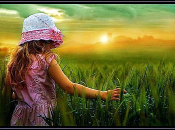 Exploring the world, exploring, morning, field, green, young girl, hat, pink outfit HD wallpaper