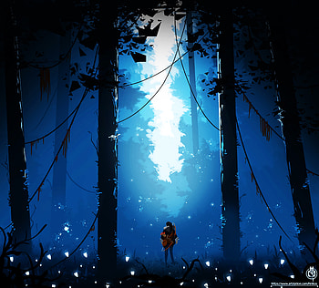 Trees, Art, Forest, Glow, Hunter HD wallpaper