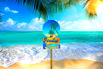Paradise Beach, cloud, sky, sign, Tropical, Sea HD wallpaper