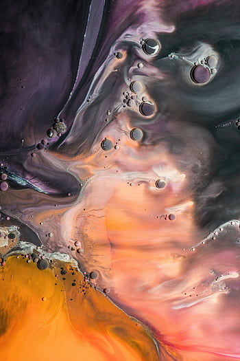 Captivating abstract fluid art showcasing vibrant colors and swirling bubbles. HD phone wallpaper