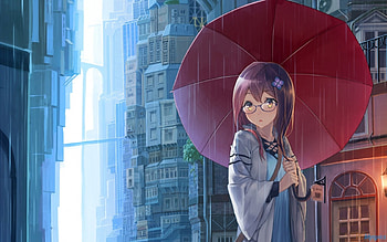 suprised, girl, anime, rain, hair HD wallpaper