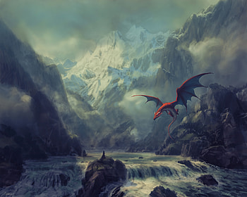 Red Dragon Over Stormy Waters, dragon, artist, artwork, digital-art, artstation HD wallpaper