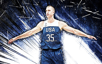 Mason Plumlee, grunge art, USA Basketball Mens National Team, Mason Alexander Plumlee, basketball, US mens national basketball team, blue abstract rays, Mason Plumlee HD wallpaper