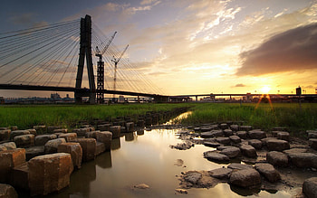 Nature, Grass, Stones, City, Greens, Bridge HD wallpaper