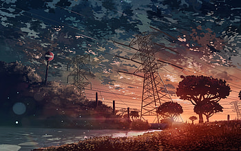 Anime scenery sunset, Breathtaking visuals, Awe-inspiring art, Dreamy atmosphere HD wallpaper