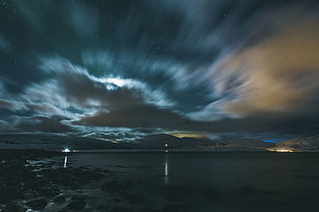 Nature, Water, Mountains, Night, Snow, Lake, Starry Sky HD wallpaper