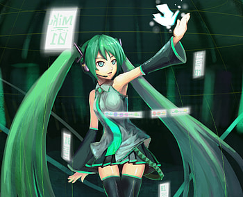 Hatsune Miku, digital, vocaloid, green HD wallpaper