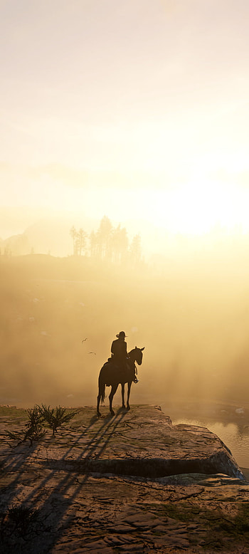 Red Dead Redemption 2: Epic Sunset Cowboy , video game, Red Dead Redemption 2 HD phone wallpaper