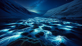 Serene Valley: A Ultra of Ethereal Light, valley, night, mountain HD wallpaper