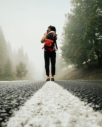 Miscellanea, Miscellaneous, Road, Markup, Girl, Backpack, Rucksack, Back HD phone wallpaper