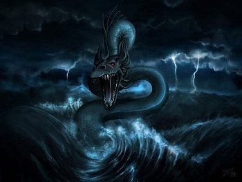 Sea Serpent, blue, sea, lightning, serpent, water HD wallpaper
