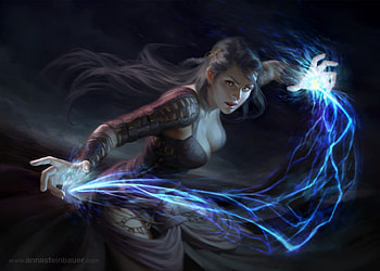 Spark, magical, anna steinbauer, blue, fantasy, luminos, girl, dark HD wallpaper