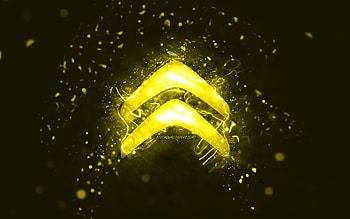 Citroen yellow logo, , yellow neon lights, creative, yellow abstract background, Citroen logo, cars brands, Citroen HD wallpaper