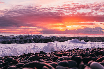 Sea, Nature, Sunset, Pebble, Waves, Shore, Bank HD wallpaper