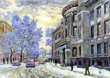 Leonid Zolotarev (Kharkov). Pushkinskaya winter., winter, painting, art, leonid zolotarev, tree HD wallpaper