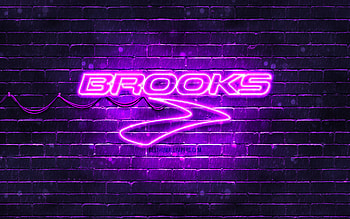 Brooks Sports violet logo, , violet brickwall, Brooks Sports logo, brands, Brooks Sports neon logo, Brooks Sports HD wallpaper