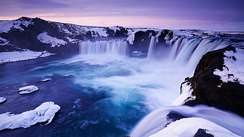 Godafoss, waterfall, blue, water stream, nature, Iceland HD wallpaper