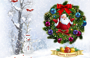 Christmas Joy, winter, snowman, snow, christmas, berries, santa, wreath, bow HD wallpaper