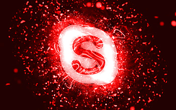 Skype red logo, , red neon lights, creative, red abstract background, Skype logo, brands, Skype HD wallpaper