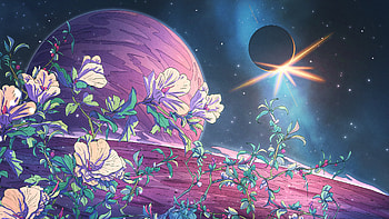 Flowers, moon, art HD wallpaper