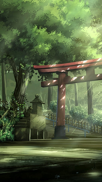 Sunlit Torii / Whispering Anime Shrine / Japanese Forest Temple, Japan, forest, Anime, temple, anime forest HD phone wallpaper