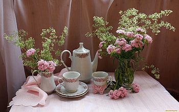 Pink Still Life, still life, set, pink, flowers HD wallpaper