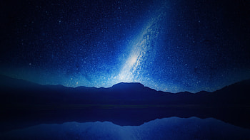 Mountains, blue night, milky way, lake HD wallpaper