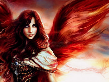 soul_on_fire, wings, lady, 3d, red, angel HD wallpaper