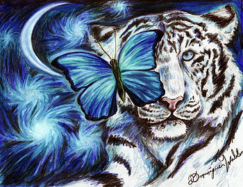 White Tiger and Butterfly, butterflies, abstract, fantasy, animals, other, tigers HD wallpaper