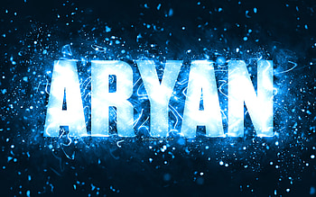Happy Birtay Aryan, , blue neon lights, Aryan name, creative, Aryan Happy Birtay, Aryan Birtay, popular american male names, with Aryan name, Aryan HD wallpaper