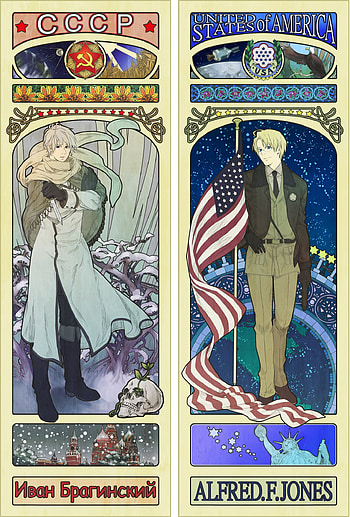 Mucha-inspired America & Russia Posters for Hetalia HD phone wallpaper