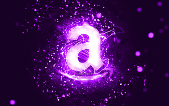Amazon violet logo, , violet neon lights, creative, violet abstract background, Amazon logo, brands, Amazon HD wallpaper