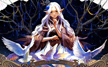 Elf princess, pixiv fantasia, wings, black, dove, bird, girl, elf, anime, fantasy, princess, manga, kirayoci HD wallpaper