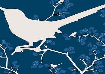 Blue Bird , branches, white bird silhouette, art, blue flowers HD wallpaper