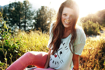 Sitting on a field of grass enjoying nature, sexy, model, sunlight, brunette, cute, girl, grass, enjoying, on, sitting, a, field, of, trees, nature, female HD wallpaper