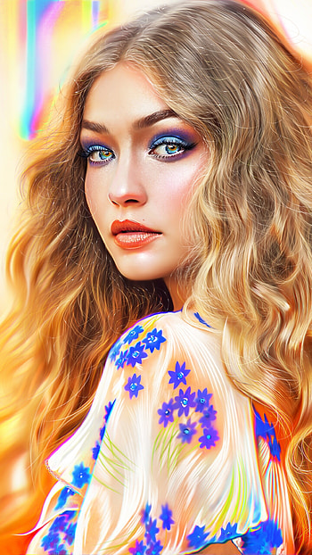 Gigi Hadid, American model, Portrait artwork, Paint HD phone wallpaper