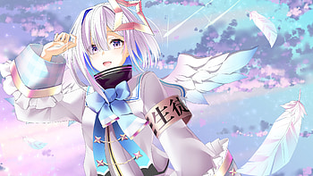 Purple Eyes White Hair Anime Girl In Blue Sky Background Anime Girl HD wallpaper