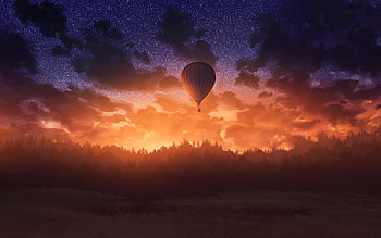 Air Balloons Sunrise Sky Forest , air-balloon, forest, nature, evening HD wallpaper