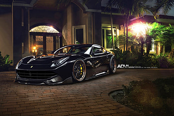 Ferrari F12 Berlinetta, Black, Sports Car, Ferrari, Custom Wheels HD wallpaper