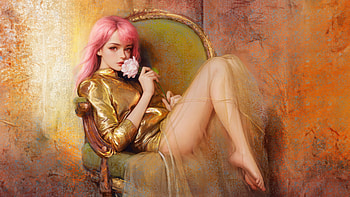 Scent Of Serenity Dreamy Girl Sitting On A Chair With Rose Fragrance, fantasy-girls, artist, artwork, digital-art HD wallpaper