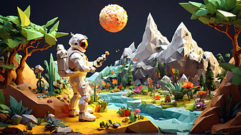 Alien Planet, alien, planet, polygon, astronaut, lake HD wallpaper