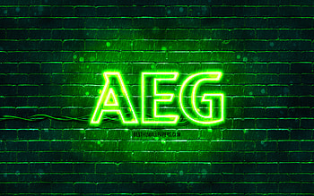 AEG green logo, , green brickwall, AEG logo, brands, AEG neon logo, AEG HD wallpaper