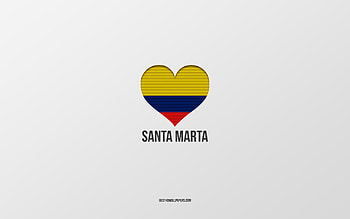 I Love Santa Marta, Colombian cities, Day of Santa Marta, gray background, Santa Marta, Colombia, Colombian flag heart, favorite cities, Love Santa Marta HD wallpaper