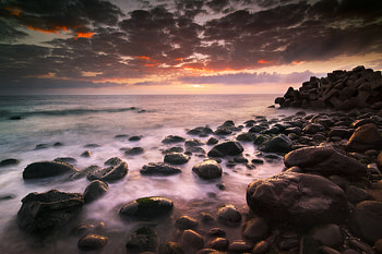 Nature, Sunset, Stones, Sea, Horizon HD wallpaper