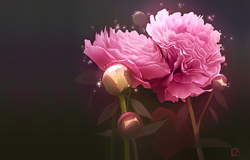 Peonies, pink, fantasy, art, gaudibuendia, flower, peony, luminos HD wallpaper