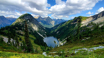 Maple Pass Loop - North Cascades, Washington, clouds, trees, landscape, sky, water, mountains, usa HD wallpaper