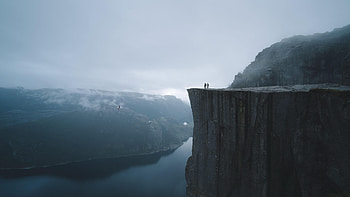 Nature, Lake, Fog, Silhouettes, Break, Precipice, Cliff HD wallpaper