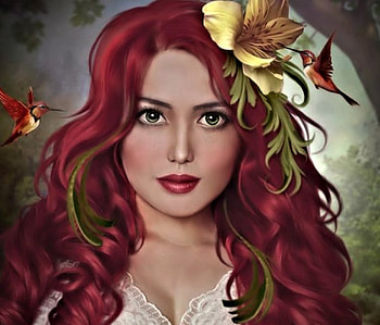 Red Hair, Bird, Woman, pretty, Fantasy HD wallpaper