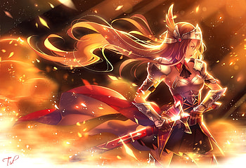 Red hair angel wings fantasy girl sword warrior . HD wallpaper